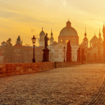 Charles Bridge scenic view at sunrise, Prague, Czech Republic, Europe