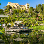 Meran, april 9 2017 :the Botanic Gardens of Trauttmansdorff Castle, Merano, south tyrol, Italy, offer many attractions with botanical species and varieties of plants from all over the world.