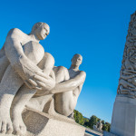 OSLO, NORWAY - AUGUST 27: Statues in Vigeland park in Oslo, Norway on August 27, 2012.The park covers 80 acres and features 212 bronze and granite sculptures created by Gustav Vigeland.