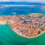 Town of Grado archipelago aerial panoramic view, Friuli-Venezia Giulia region of Italy