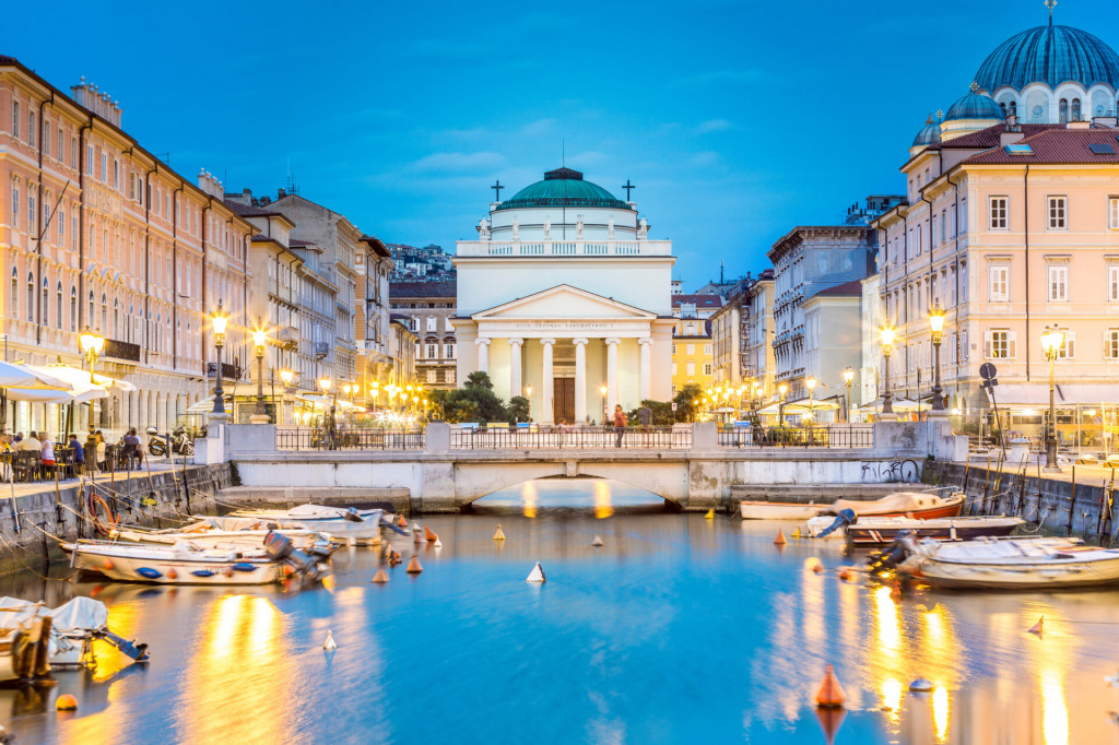 Saint Antonio Church at the end of Canal Grande, Trieste, Italy, Europe